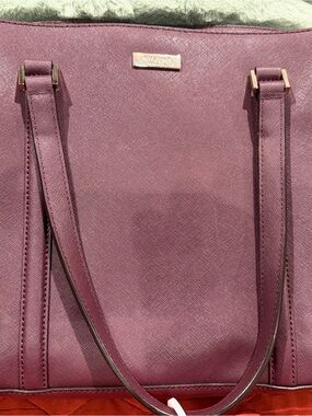kate spade plum leather structured tote with gold hardware